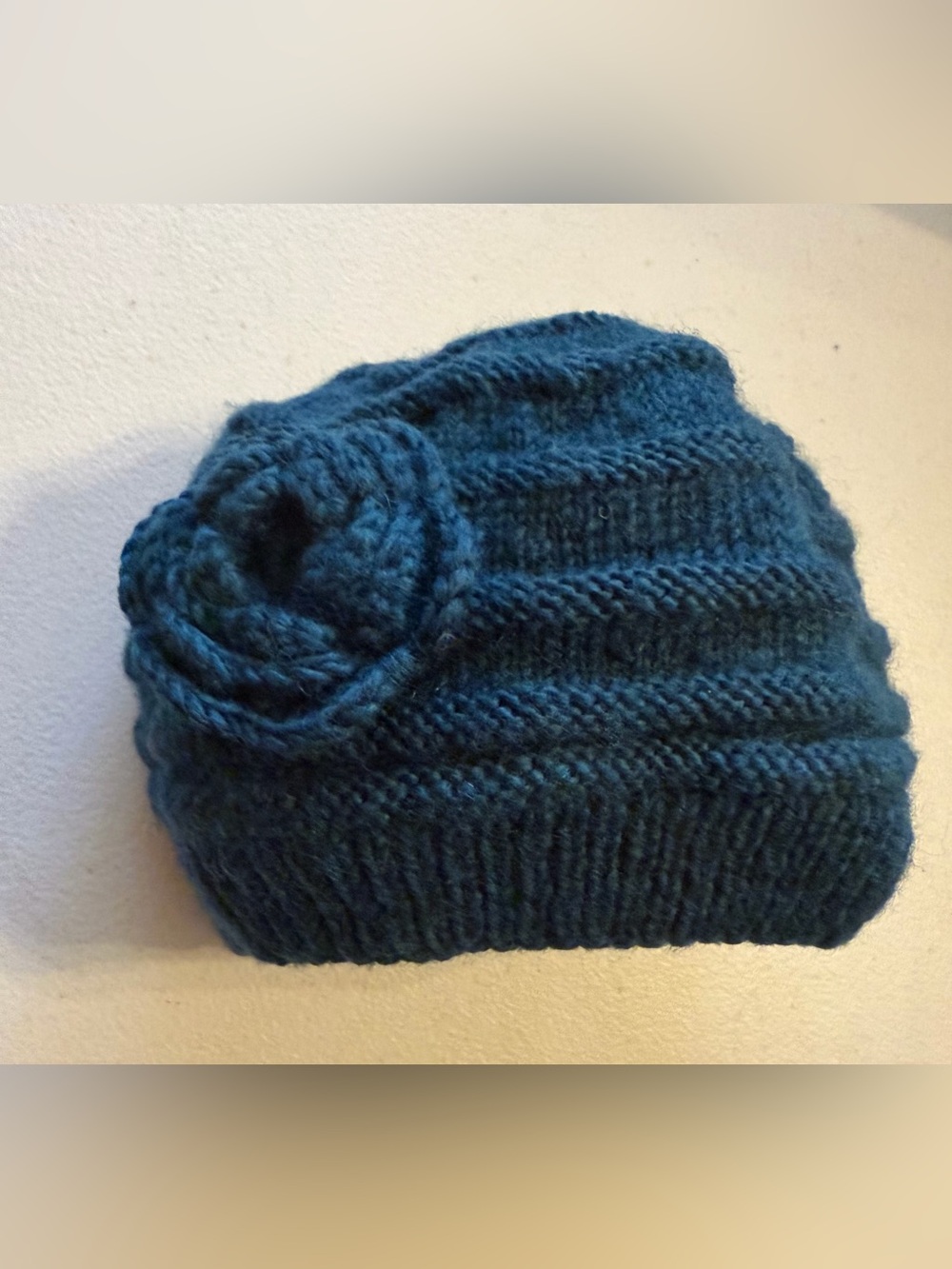 Wool Floral Accent Beanie - Teal